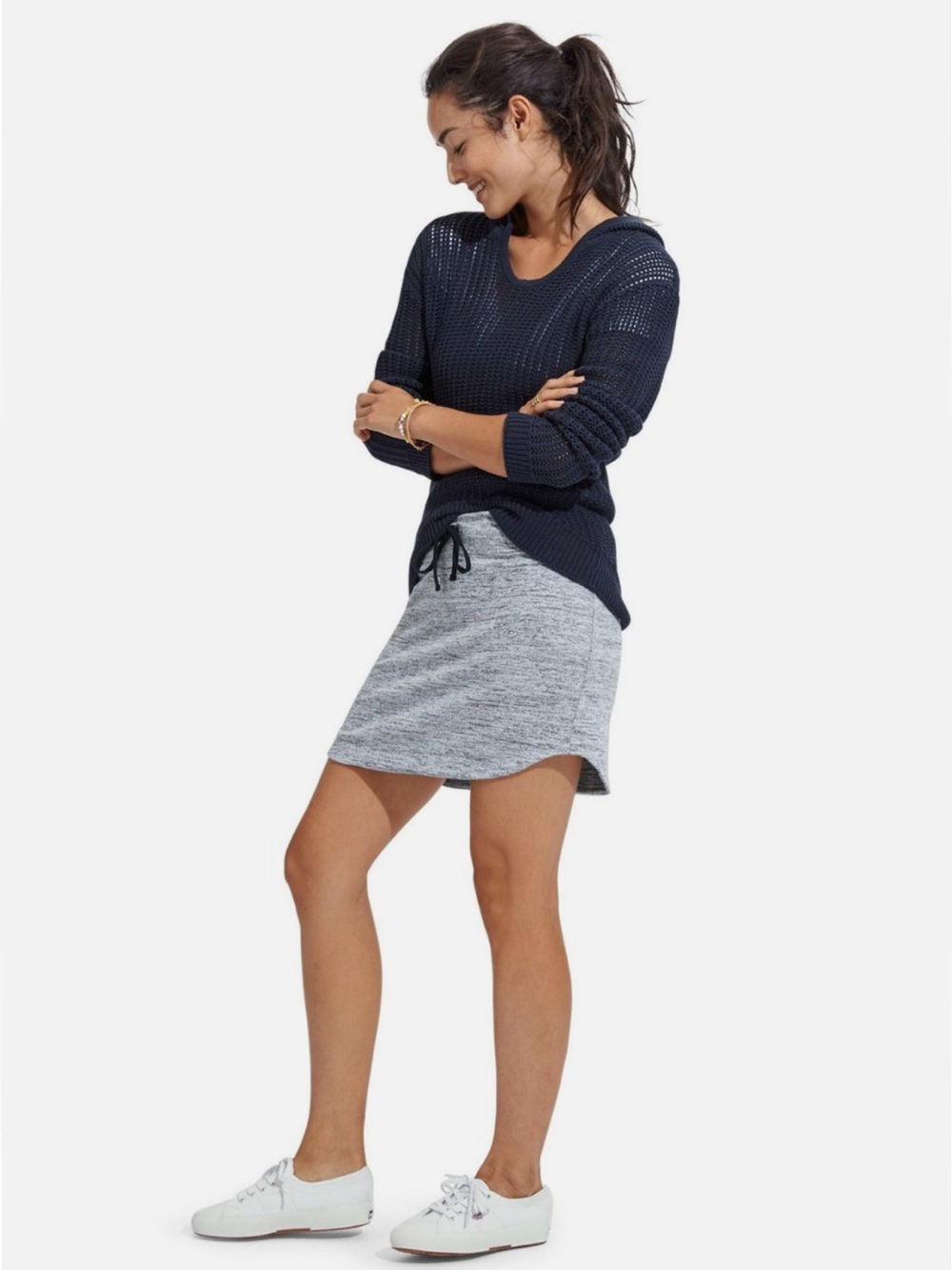 Athleta Amity Blue Open Knit Pullover Hoodie Sweater
